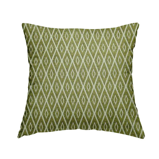 Geometric Diamond Stripe Pattern In Green Colour Chenille Upholstery Fabric JO-711 - Handmade Cushions