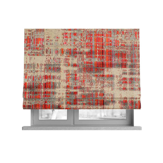 Abstract Pattern In Red Orange Grey Colour Velvet Upholstery Fabric JO-718 - Roman Blinds
