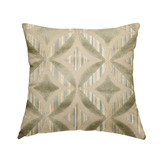 Oval Hexagon Pattern In Green Brown Colour Velvet Upholstery Fabric JO-729 - Handmade Cushions