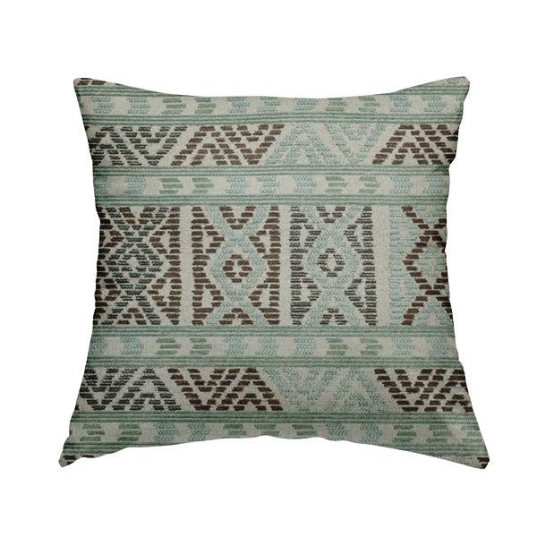 Tribal Aztec Pattern Blue Brown Chenille Upholstery Fabric JO-738 - Handmade Cushions