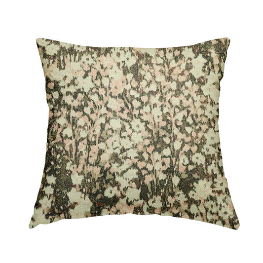 Garden Of Flowers In Abstract Pattern Grey Brown Pink Colour Chenille Fabric JO-743 - Handmade Cushions