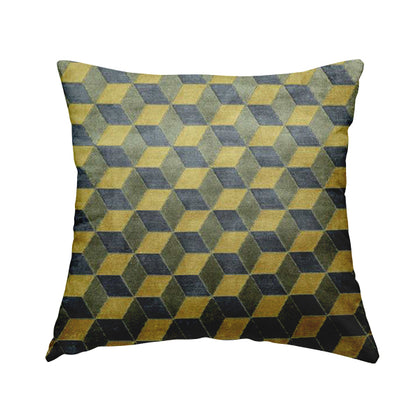 Akita Geometric 3D Pattern Velvet Fabric In Yellow Grey Colour - Handmade Cushions