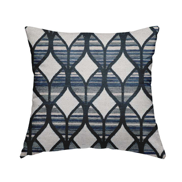 Geometric Pattern In Blue Colour Chenille Upholstery Fabric JO-774 - Handmade Cushions