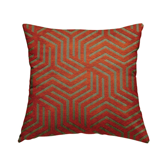 Orange Golden Shiny Geometric Pattern Soft Chenille Upholstery Fabric JO-779 - Handmade Cushions