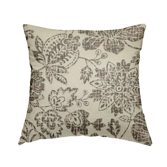 Floral Pattern In Pink Grey Colour Chenille Jacquard Furniture Fabric JO-782 - Handmade Cushions