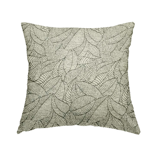 Floral Leaf Pattern In Cream Grey Soft Chenille Upholstery Fabric JO-788 - Handmade Cushions
