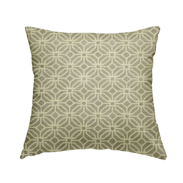 Grey Cream Colour Small Geometric Medallion Pattern Chenille Upholstery Fabric JO-795 - Handmade Cushions