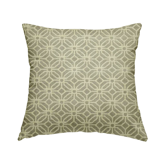 Grey Cream Colour Small Geometric Medallion Pattern Chenille Upholstery Fabric JO-795 - Handmade Cushions