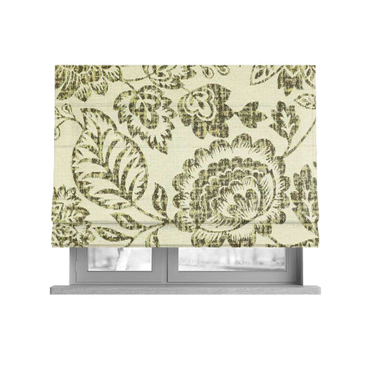 Floral Detailed Pattern In Green Colour Chenille Jacquard Furniture Fabric JO-817 - Roman Blinds