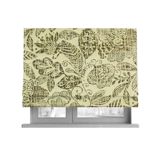 Floral Detailed Pattern In Green Colour Chenille Jacquard Furniture Fabric JO-820 - Roman Blinds