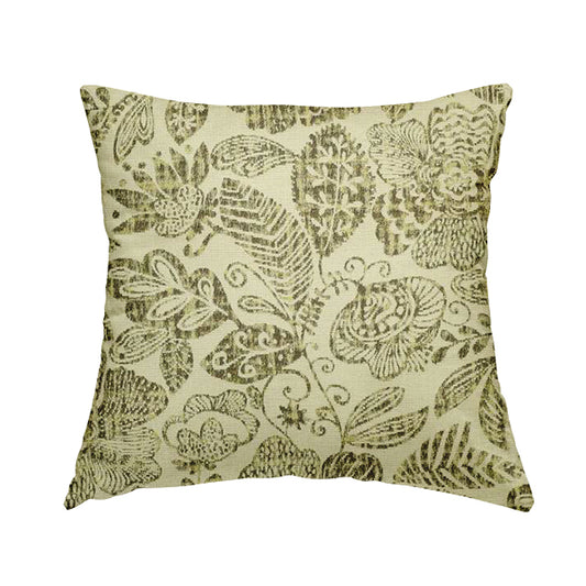 Floral Detailed Pattern In Green Colour Chenille Jacquard Furniture Fabric JO-820 - Handmade Cushions