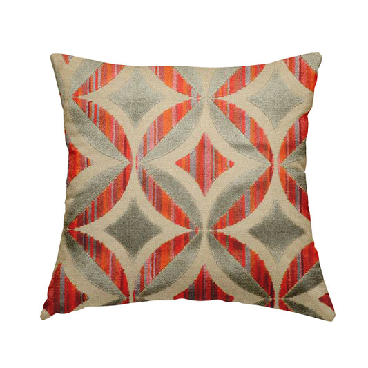 Oval Hexagon Pattern In Grey Pink Red Colour Velvet Upholstery Fabric JO-835 - Handmade Cushions