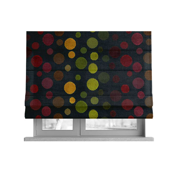 Spotted Geometric Pattern Black Background Multicolored Velvet Upholstery Fabric JO-841 - Roman Blinds