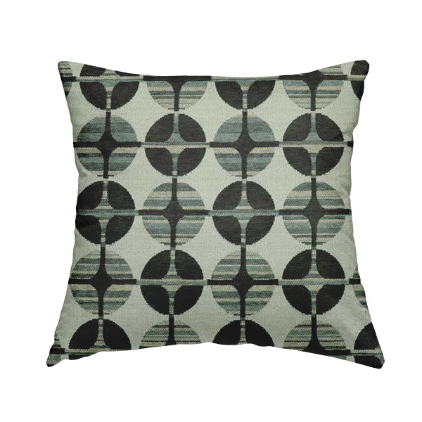 Circular Modern Pattern In Black Grey Colour Chenille Upholstery Fabric JO-855 - Handmade Cushions