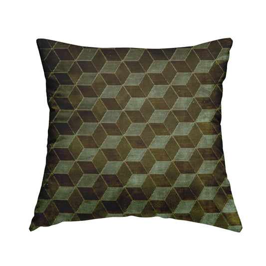 Akita Geometric 3D Pattern Velvet Fabric In Green Silver Grey Colour - Handmade Cushions