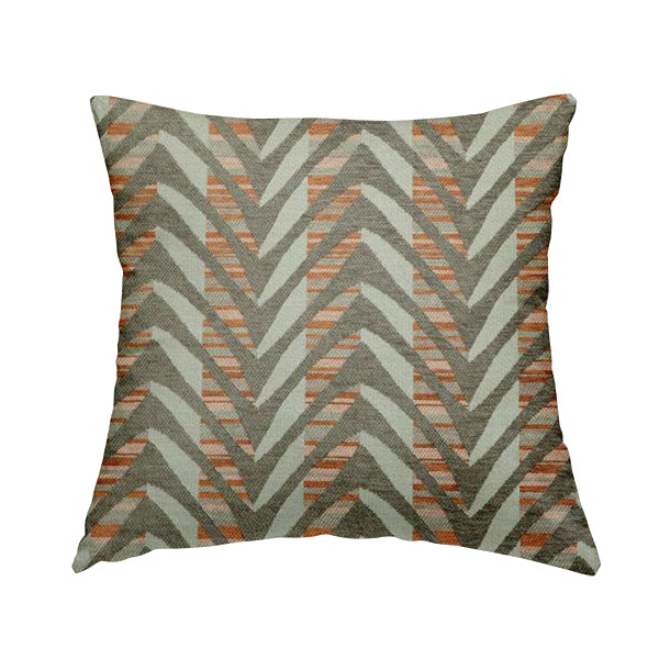 Geometric V Shape Modern Pattern In Orange Brown Colour Chenille Upholstery Fabric JO-866 - Handmade Cushions