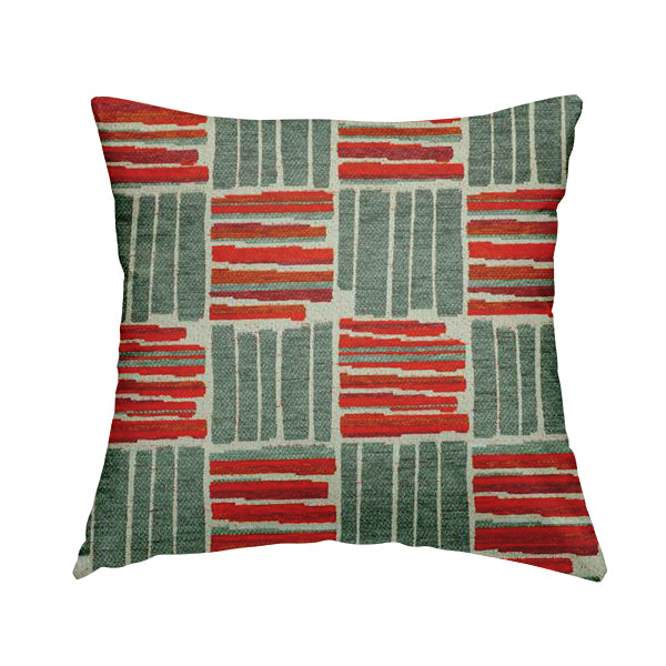 Geometric Shape Striped Pattern In Red Grey Colour Chenille Upholstery Fabric JO-881 - Handmade Cushions