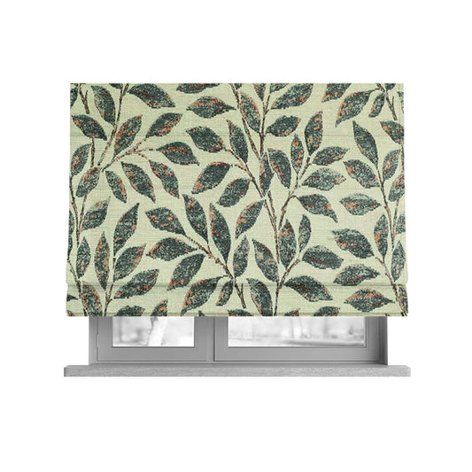 Floral Leaf Theme Pattern In Blue Colour Chenille Jacquard Furniture Fabric JO-896 - Roman Blinds
