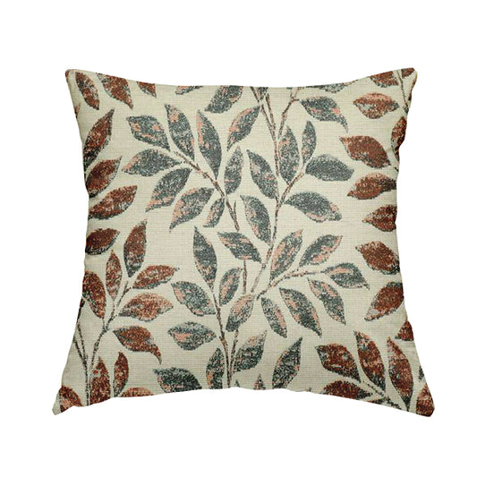 Floral Leaf Theme Pattern In Blue Orange Colour Chenille Jacquard Furniture Fabric JO-897 - Handmade Cushions