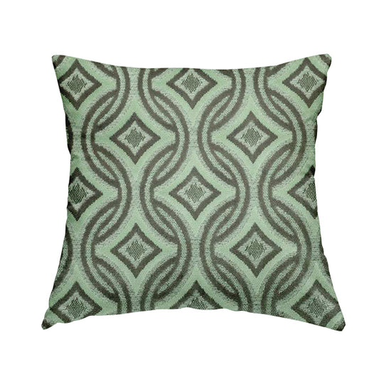 Geometric Locked Medallion Pattern In Green Grey Colour Velvet Upholstery Fabric JO-898 - Handmade Cushions