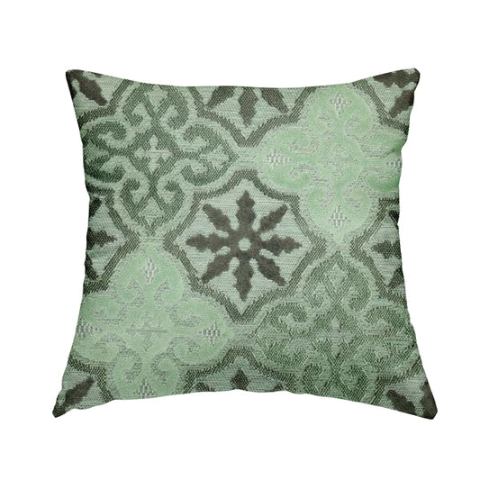 Medallion Pattern In Green Grey Colour Velvet Upholstery Fabric JO-899 - Handmade Cushions