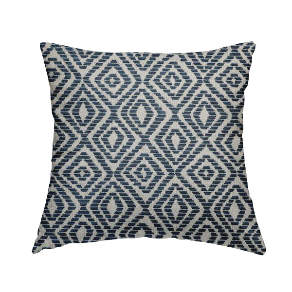 Geometric Diamond Modern Pattern In Navy Blue Colour Chenille Upholstery Fabric JO-925 - Handmade Cushions