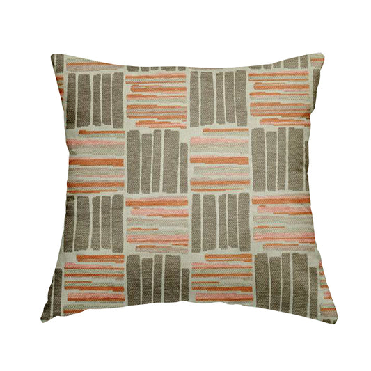 Geometric Modern Striped Pattern In Orange Brown Colour Chenille Upholstery Fabric JO-927 - Handmade Cushions