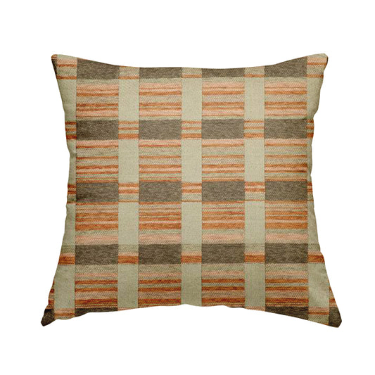 Modern Striped Pattern In Orange Brown Colour Chenille Upholstery Fabric JO-928 - Handmade Cushions