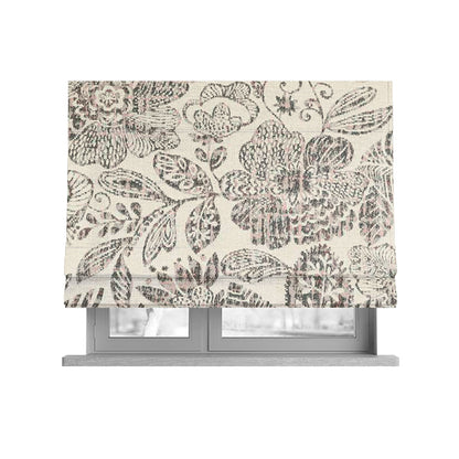 Floral Detailed Pattern In Pink Grey Colour Chenille Jacquard Furniture Fabric JO-929 - Roman Blinds