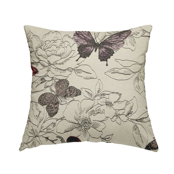 White Purple Pink Colour Flying Butterfly Animal Insect Pattern Chenille Upholstery Fabric JO-930 - Handmade Cushions