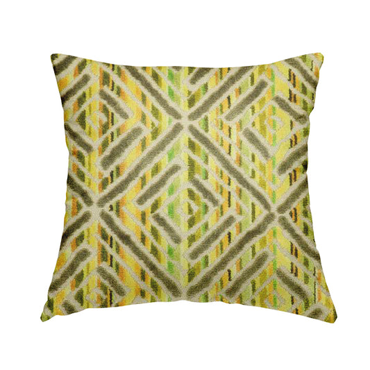 Geometric Modern Squared Pattern In Green Grey Colour Velvet Upholstery Fabric JO-938 - Handmade Cushions
