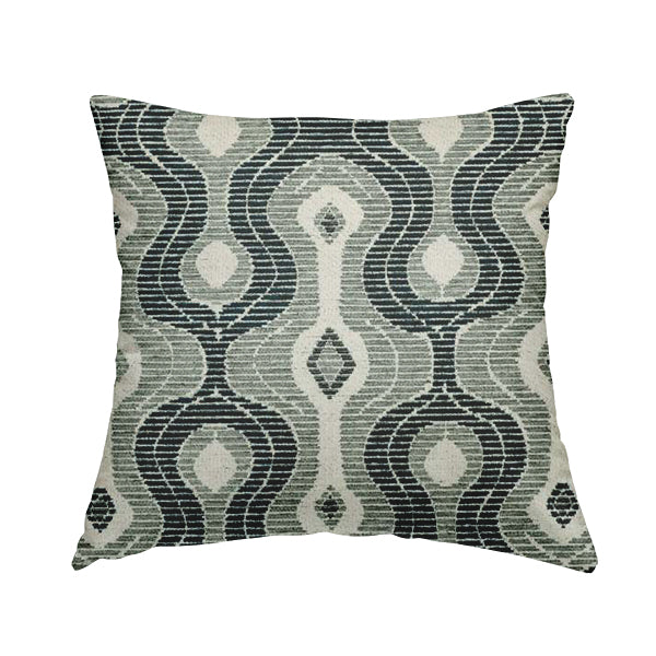 Geometric Lock Pattern Blue Colour Chenille Upholstery Fabric JO-942 - Handmade Cushions