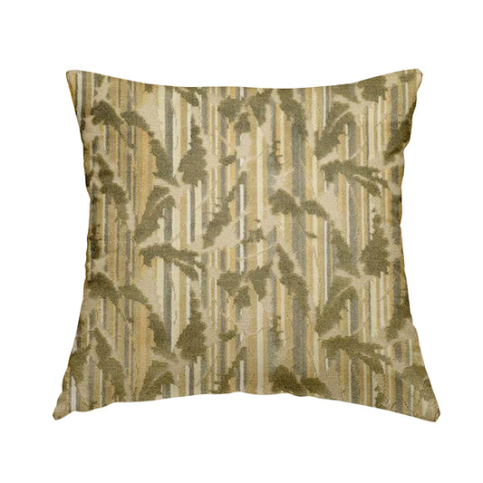 Falling Leaves Pattern In Green Brown Colour Velvet Upholstery Fabric JO-943 - Handmade Cushions