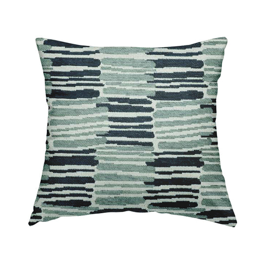 Small Stripe Patch Pattern Blue Colour Chenille Upholstery Fabric JO-951 - Handmade Cushions