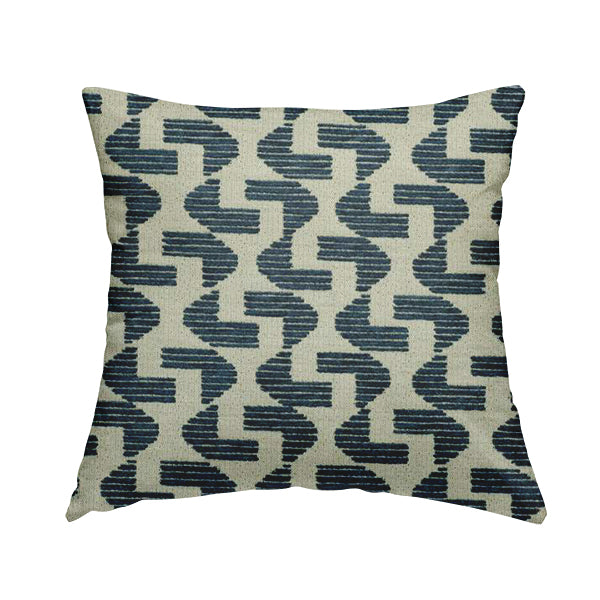 Geometric Modern Pattern In Navy Blue Colour Chenille Upholstery Fabric JO-954 - Handmade Cushions