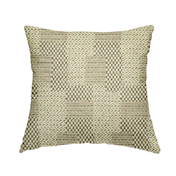 Voyage Of Gingham Geometric Patch Pattern In Cream Colour Woven Soft Chenille Upholstery Fabric JO-967 - Handmade Cushions