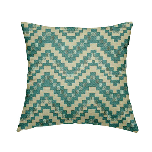 Blue Cream Colour Cubed Chevron Pattern Furnishing Fabric JO-984 - Handmade Cushions
