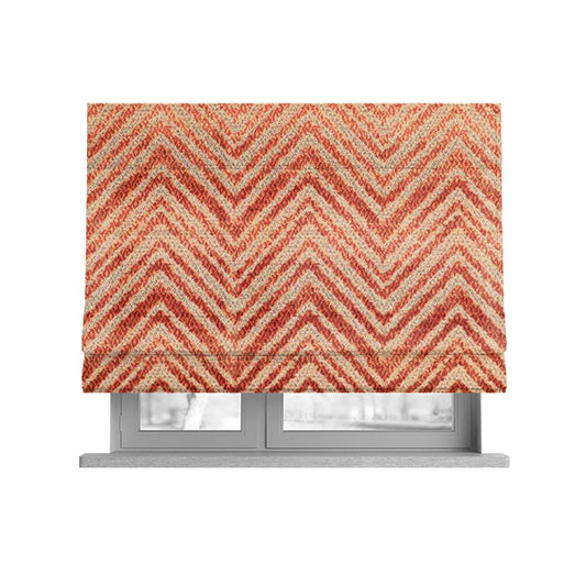 Burnt Orange Colour Raised Velvet Chevron Striped Pattern Upholstery Fabric JO-1008 - Roman Blinds