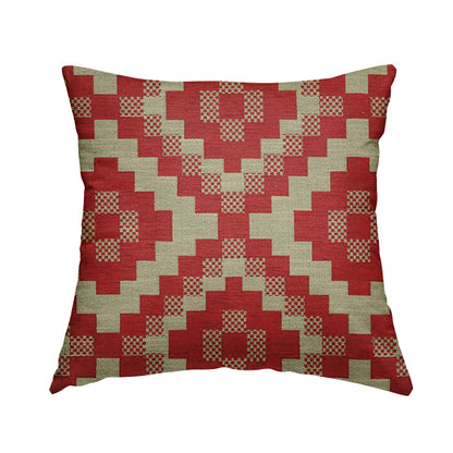 Red Cream Colour Cubed Tetris Pattern Furnishing Upholstery Fabric JO-1010 - Handmade Cushions