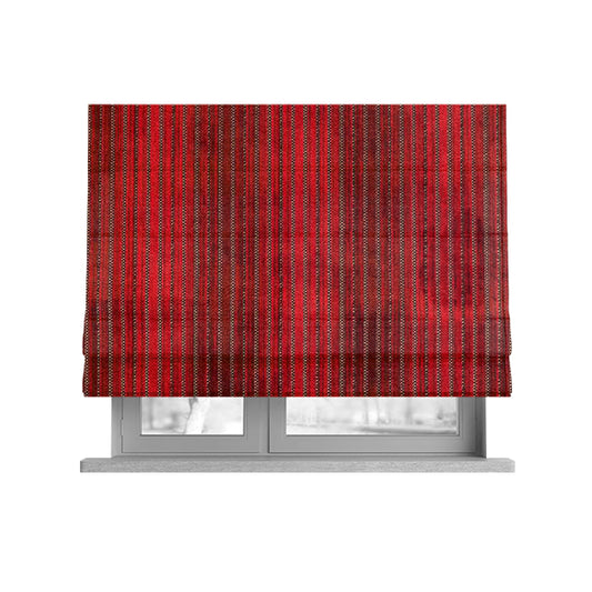 Red Colour Striped Pattern Velvet Heavyweight Upholstery Fabric JO-1012 - Roman Blinds
