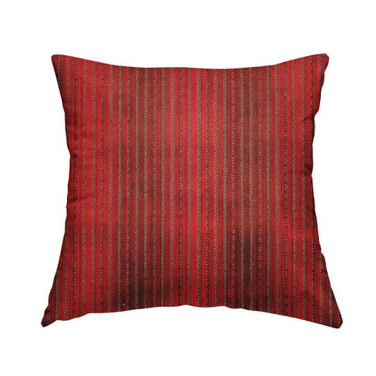 Red Colour Striped Pattern Velvet Heavyweight Upholstery Fabric JO-1012 - Handmade Cushions