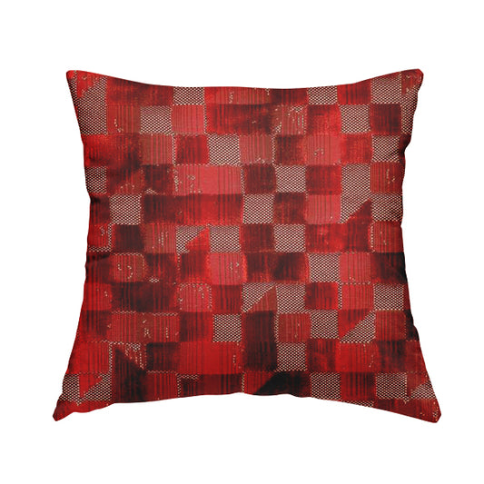 Red Colour Geometric Cubed Pattern Velvet Heavyweight Upholstery Fabric JO-1013 - Handmade Cushions