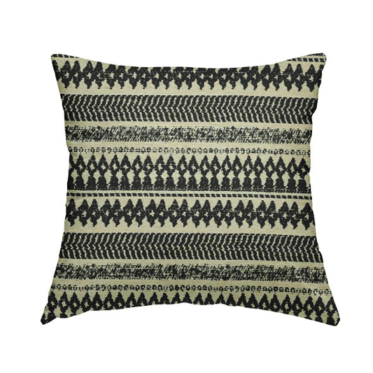 Black Beige Colour Tribal Striped Wave Pattern Chenille Upholstery Fabric JO-1015 - Handmade Cushions