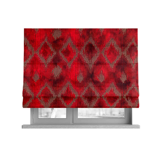 Red Cut Velvet Colour Diamond Geometric Pattern Upholstery Fabric JO-1018 - Roman Blinds