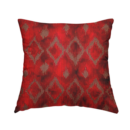 Red Cut Velvet Colour Diamond Geometric Pattern Upholstery Fabric JO-1018 - Handmade Cushions