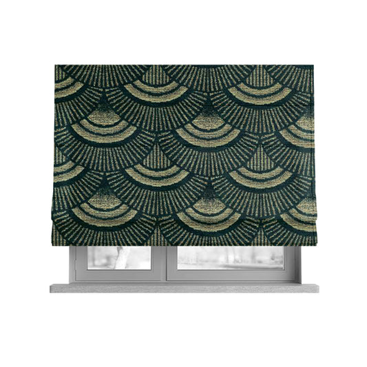 Teal Silver Colour Zentangle Geometric Pattern Soft Chenille Upholstery Fabric JO-1019 - Roman Blinds