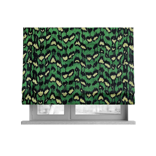 Green Black Colour Jungle Falling Leafs Pattern Soft Velvet Upholstery Fabric JO-1021 - Roman Blinds