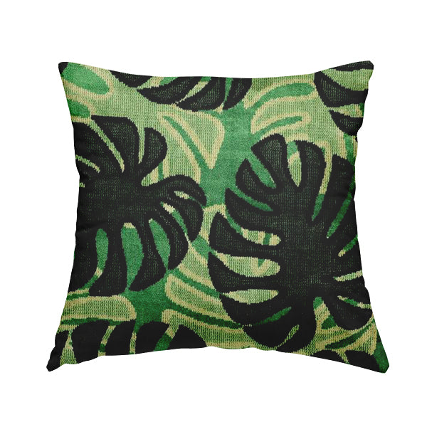 Green Black Colour Palm Leafs Pattern Soft Velvet Upholstery Fabric JO-1029 - Handmade Cushions