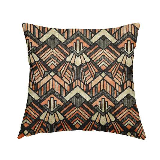 Salmon Pink Black Colour Full Geometric Pattern Soft Velvet Furnishing Fabric JO-1036 - Handmade Cushions