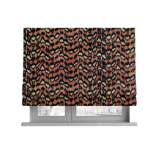 Salmon Pink Black Colour Jungle Falling Leafs Pattern Soft Velvet Upholstery Fabric JO-1037 - Roman Blinds